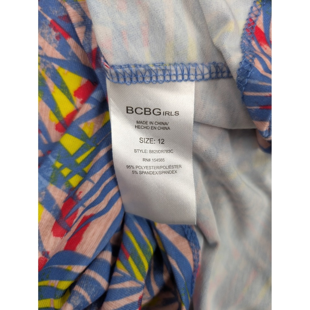BCBGIRLS Girls Tropical Palm Print Smocked Bodice Sundress Blue Pink Size 12 - Picture 8 of 11
